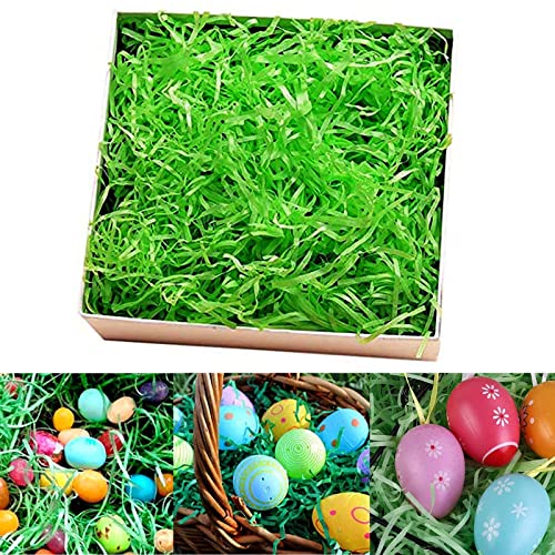 Wittocs Easter Green Grass Recyclable Paper Shred for Easter Basket Filler Creative Eggs Decor Filler Party Decoration Gift Packaging 200g