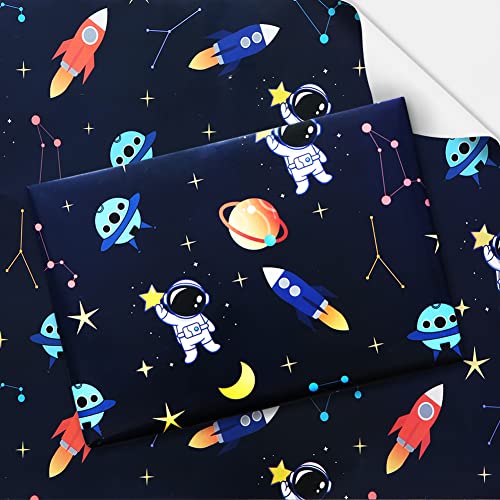 Geluode Birthday Wrapping Paper for Kids Boys Girls Space Lover, Outer Space Wrapping Paper for Birthday Baby Shower Kindergarten Party, 6 Sheets Folded Flat 20x28 Inches Per Sheet