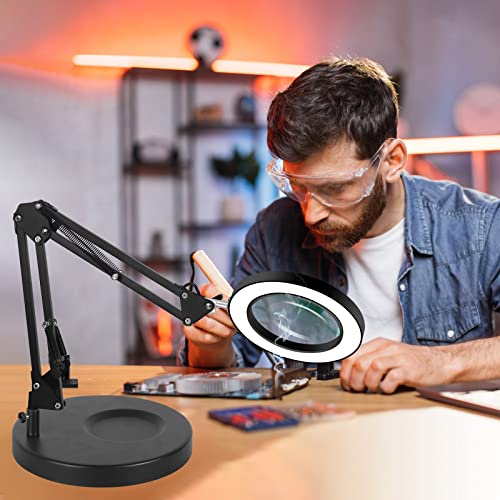 8X Magnifying Glass with Light and Stand, NAKOOS 2-in-1 Real Glass Magnifying Desk Lamp & Clamp, 1500 Lumens 3 Color Modes Stepless Dimmable Lighted Magnifier with Base for Ready Hobby DIY Close Work