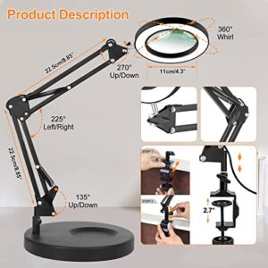 8X Magnifying Glass with Light and Stand, NAKOOS 2-in-1 Real Glass Magnifying Desk Lamp & Clamp, 1500 Lumens 3 Color Modes Stepless Dimmable Lighted Magnifier with Base for Ready Hobby DIY Close Work