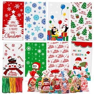 moretoes 168pcs christmas candy bags treat bags cellophane bags with 180pcs twist ties snack bags penguin and balloons pattern 8 assorted styles for christmas party supplies