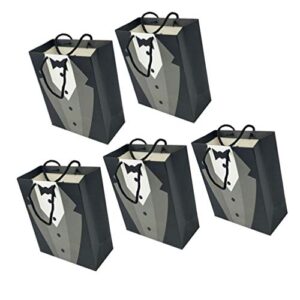 NUOBESTY Groomsmen Paper Gift Bags Tuxedo Gift Bags for Wedding Groomsmen Anniversary, Pack of 5