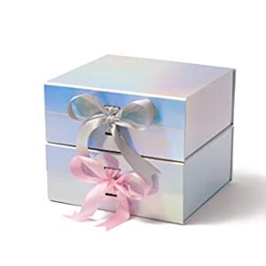 SKETCHGROUP Luxury Rainbow Gift Box with 2 Satin Ribbon and Magnetic Closure (Medium Deep Size)