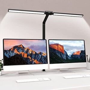 led desk lamp with clamp, bravzurg 30.7in 24w dual light source table lamps for home office with light sensor function, 5 modes and dimmable, eye protection clip light for study monitor studio reading