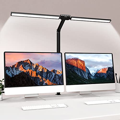 LED Desk Lamp with Clamp, Bravzurg 30.7in 24W Dual Light Source Table Lamps for Home Office with Light Sensor Function, 5 Modes and Dimmable, Eye Protection Clip Light for Study Monitor Studio Reading