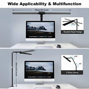 LED Desk Lamp with Clamp, Bravzurg 30.7in 24W Dual Light Source Table Lamps for Home Office with Light Sensor Function, 5 Modes and Dimmable, Eye Protection Clip Light for Study Monitor Studio Reading