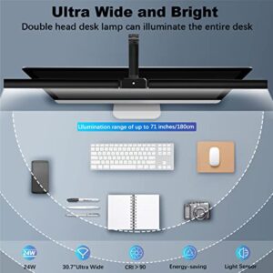 LED Desk Lamp with Clamp, Bravzurg 30.7in 24W Dual Light Source Table Lamps for Home Office with Light Sensor Function, 5 Modes and Dimmable, Eye Protection Clip Light for Study Monitor Studio Reading