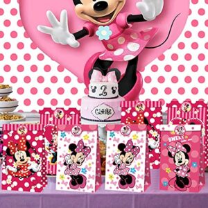 12 PCS Mouse Party Bags with Stickers, Mouse Gift Paper Bags, Party Gift Goody Treat Candy Bags for Mouse Party Themed Birthday Decorations