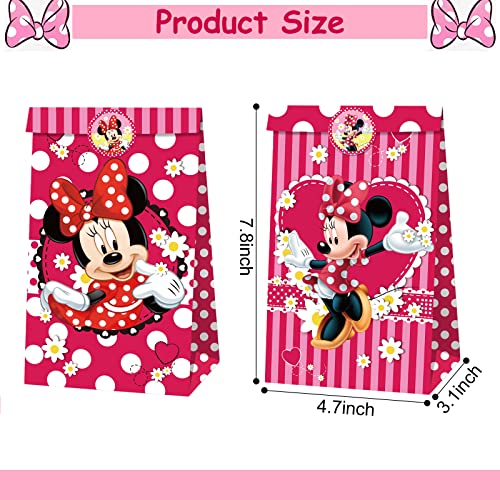 12 PCS Mouse Party Bags with Stickers, Mouse Gift Paper Bags, Party Gift Goody Treat Candy Bags for Mouse Party Themed Birthday Decorations