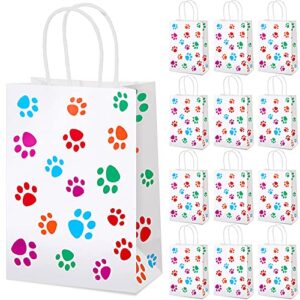 24 pieces paw printed bags puppy dog paw print treat bags party favors bag paper paw print goodie bags for dog pet party favors, 5.9 x 3.1 x 8.3 inch