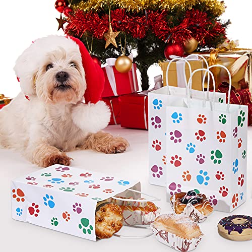 24 Pieces Paw Printed Bags Puppy Dog Paw Print Treat Bags Party Favors Bag Paper Paw Print Goodie Bags for Dog Pet Party Favors, 5.9 x 3.1 x 8.3 Inch