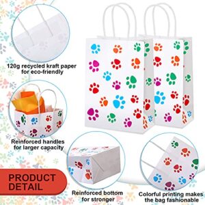 24 Pieces Paw Printed Bags Puppy Dog Paw Print Treat Bags Party Favors Bag Paper Paw Print Goodie Bags for Dog Pet Party Favors, 5.9 x 3.1 x 8.3 Inch