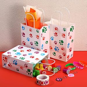 24 Pieces Paw Printed Bags Puppy Dog Paw Print Treat Bags Party Favors Bag Paper Paw Print Goodie Bags for Dog Pet Party Favors, 5.9 x 3.1 x 8.3 Inch