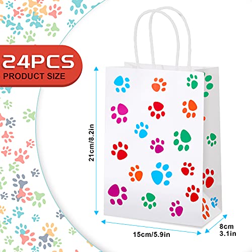 24 Pieces Paw Printed Bags Puppy Dog Paw Print Treat Bags Party Favors Bag Paper Paw Print Goodie Bags for Dog Pet Party Favors, 5.9 x 3.1 x 8.3 Inch