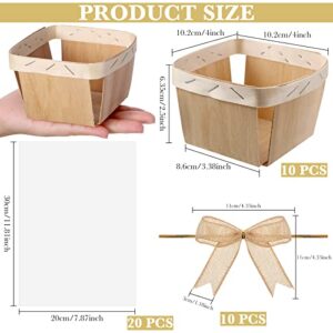 Yerliker 10 Set Wooden Gift Baskets Imitation Jute Bows Clear Treat Bags Set for Christmas Picking Fruit Birthday Decorations Wedding Gift Packages()