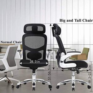 Big and Tall Office Chair 500lbs Wide Seat Executive Desk Chair with Lumbar Support Flip UP Arms Headrest High Back Computer Chair Ergonomic Mesh Chair for Heavy People, Black