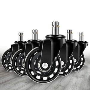 office chair wheels 10mm stem-only compatible with ikea chairs (set of 5)- 2.5 inch chair wheels replacement polyurethane protection your hardwood floors without any chair mats(3/8″ x 7/8″ stem)
