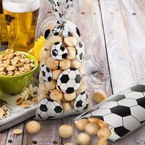 100 Pieces Soccer Ball Treat Bags 2 Designs Soccer Goodie Bags Football Cellophane Bags Party Favor Gift Bag with 100 Pieces Twist Ties for Kids Soccer Themed Birthday Supplies