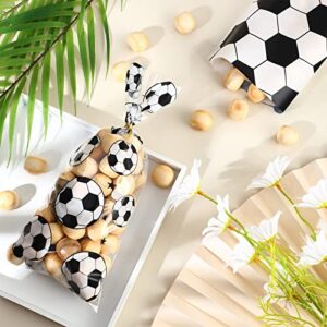 100 Pieces Soccer Ball Treat Bags 2 Designs Soccer Goodie Bags Football Cellophane Bags Party Favor Gift Bag with 100 Pieces Twist Ties for Kids Soccer Themed Birthday Supplies