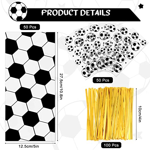 100 Pieces Soccer Ball Treat Bags 2 Designs Soccer Goodie Bags Football Cellophane Bags Party Favor Gift Bag with 100 Pieces Twist Ties for Kids Soccer Themed Birthday Supplies