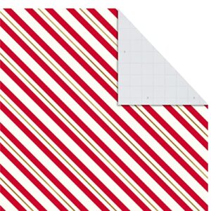 Hallmark Flat Christmas Wrapping Paper Sheets with Cutlines on Reverse and Gift Tag Seals (12 Folded Sheets, 16 Gift Tag Stickers) Red, White and Gold Stripes, Santa Claus, Snowflakes on Plaid