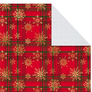 Hallmark Flat Christmas Wrapping Paper Sheets with Cutlines on Reverse and Gift Tag Seals (12 Folded Sheets, 16 Gift Tag Stickers) Red, White and Gold Stripes, Santa Claus, Snowflakes on Plaid