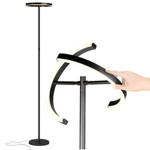 Brightech Halo Split Floor Lamp, Modern Bright LED Torchiere Floor Lamp for Offices - Dimmable, Tall Standing Lamp for Living Room or Bedroom - Adjustable Light w/ Rotating Angles - Jet Black