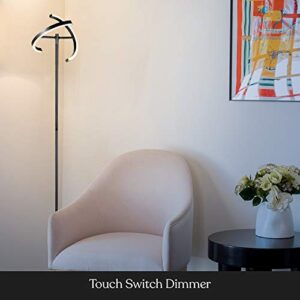 Brightech Halo Split Floor Lamp, Modern Bright LED Torchiere Floor Lamp for Offices - Dimmable, Tall Standing Lamp for Living Room or Bedroom - Adjustable Light w/ Rotating Angles - Jet Black