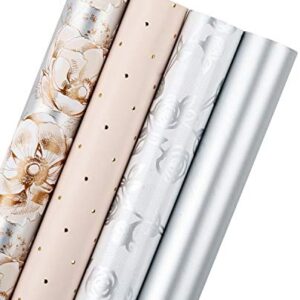 WRAPAHOLIC Wrapping Paper Roll - Elegant Floral and Lace Printed for Wedding, Birthday, Holiday, Party, Baby Shower - 4 Rolls - 30 Inch X 120 Inch Per Roll