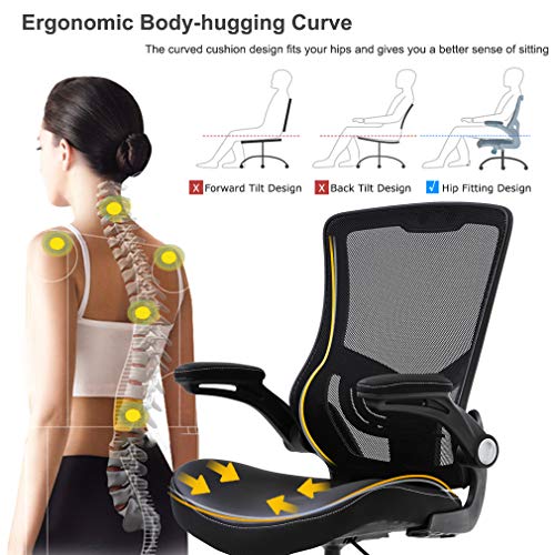 Drafting Chair Ergonomic Tall Office Chair Standing Desk Chair with Flip Up Arms Foot Rest Back Support Adjustable Height Mesh Drafting Stool, Black