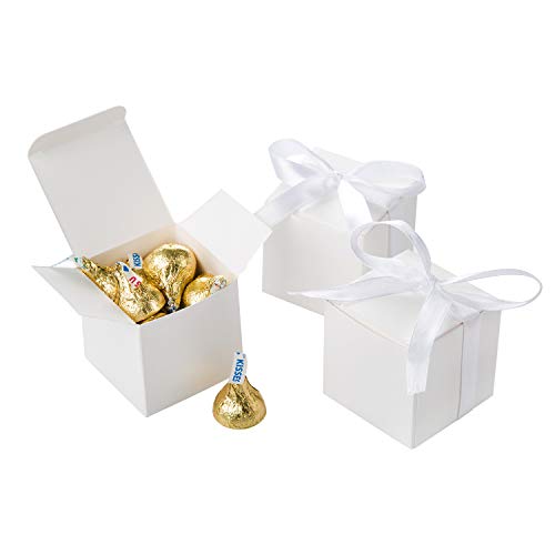 AWELL White Gift Candy Box Bulk 2x2x2 inches with White Ribbon Party Favor Box,Pack of 50