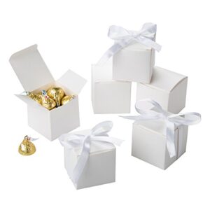 AWELL White Gift Candy Box Bulk 2x2x2 inches with White Ribbon Party Favor Box,Pack of 50