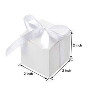 AWELL White Gift Candy Box Bulk 2x2x2 inches with White Ribbon Party Favor Box,Pack of 50