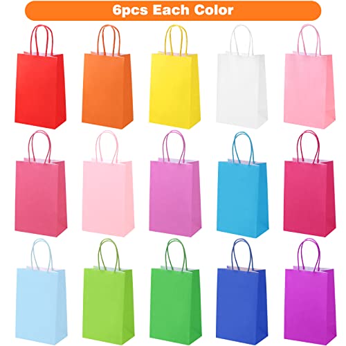 Moretoes 90pcs Party Favor Bags, 15 Colors Small Gift Bags Bulk, Goodie Bags with Handles for Kids Birthday, Candy, Crafts and Party Supplies