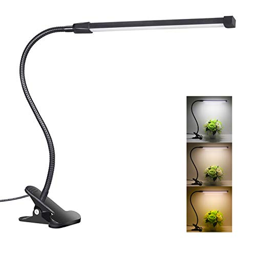 LED Desk Lamp Dimmable Eye Care Reading Light 3 Color Changing 10-Level Brightness Mental Flex Clamp Lamp Clip On Light LED Table Light (Black)