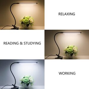 LED Desk Lamp Dimmable Eye Care Reading Light 3 Color Changing 10-Level Brightness Mental Flex Clamp Lamp Clip On Light LED Table Light (Black)