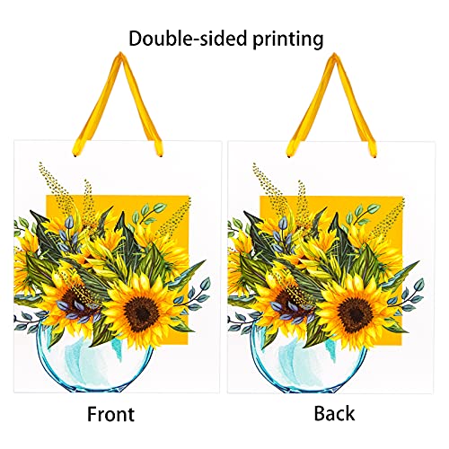 FaCraft Sunflower Gift Bag 13" Watercolor Flower and Vase Gift Bag Large Gift Bag with Tissue Paper for Birthdays, Mothers Day,Anniversary,Baby Shower,Bridal Shower Sunflower Party Supplies