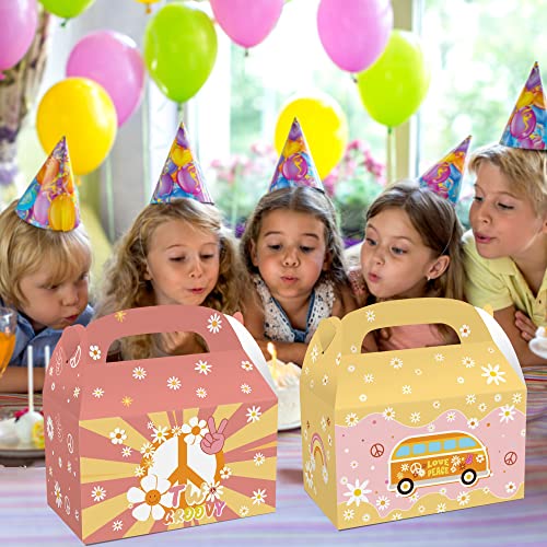 umoni 24pcs Groovy Hippie Party Treat Boxes Two Groovy Party Favors Retro Hobo Theme Goody Gift Boxes for Girl‘s 2 Year Old Birthday Party Supplies