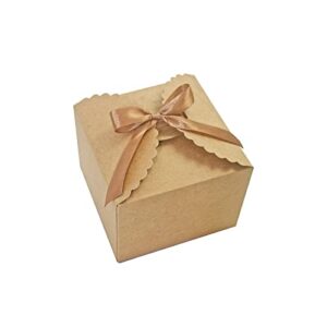 brown gift box for presents, 10 pack small empty kraft gift boxes with ribbon for packaging candy, cookie, chocolate, craft, candle, and other small gifts, 4.75” x 4.75” x 3.53” cute paper boxes