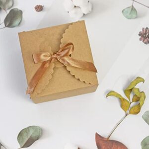 Brown Gift Box for Presents, 10 Pack Small Empty Kraft Gift Boxes with Ribbon For Packaging Candy, Cookie, Chocolate, Craft, Candle, and Other Small Gifts, 4.75” x 4.75” x 3.53” Cute Paper Boxes