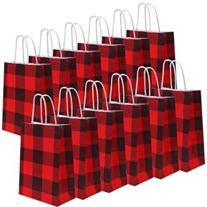 cooraby 20 pieces red and black plaid paper party bags gift bag christmas bag birthday kraft party bags with handle for wedding and party celebrations
