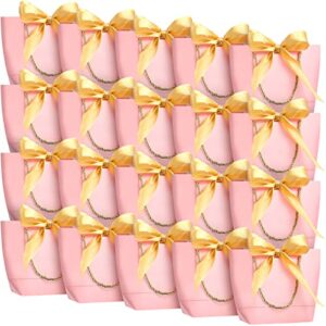mimorou 40 pcs pink gift bags with handles bow ribbon party favor bag 8.27 x 6.3 x 2.76 inches pink paper bags for birthday wedding valentine’s day bridesmaid celebration holiday party supplies