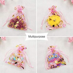 SumDirect 100Pcs 3.5x4.7 inch Sheer Pink Drawstring Heart Organza Favor Gift Bags Wedding Party Christmas Jewelry Pouches