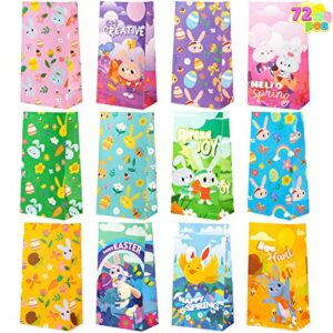 joyin 72 pcs easter goodie paper bags, flat bottom candy bags for kids eggs hunt, easter party supplies treat bags