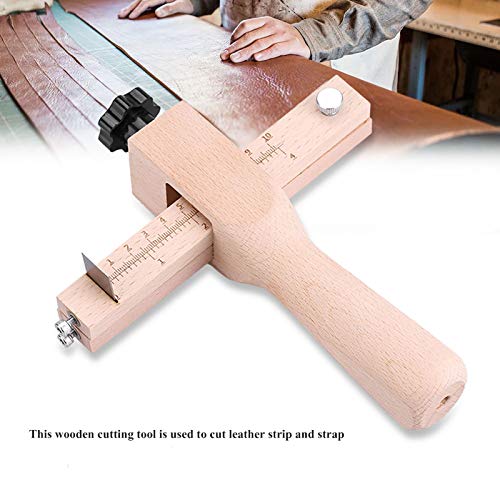 Leather Strip and Strap Cutter, DIY Leather Hand Cutting Tools, Adjustable Wooden Leather Cutter with 5 Blades, for Cutting Leather Strip and Strap