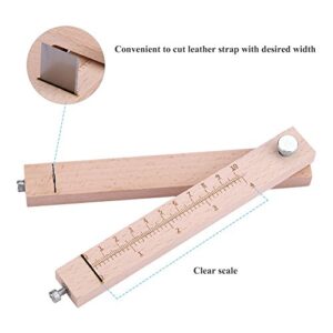 Leather Strip and Strap Cutter, DIY Leather Hand Cutting Tools, Adjustable Wooden Leather Cutter with 5 Blades, for Cutting Leather Strip and Strap