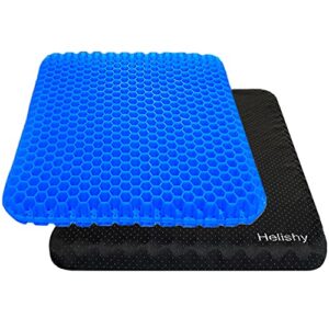 helishy gel enhanced seat cushion – 17.5×17.5inch extra large double thick seat cushion with non-slip cover for tailbone pain – office chair car seat cushion – sciatica & back pain relief