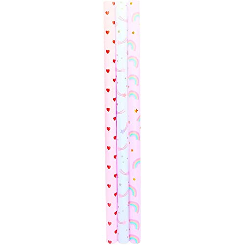 Sparkle and Bash Pink Wrapping Paper Roll (30 Inches x 16 Feet, 3 Rolls)