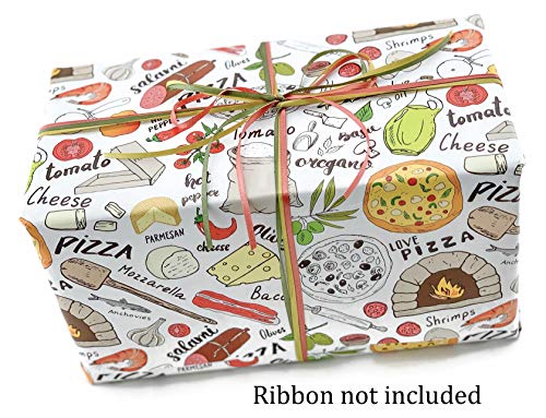 Stesha Party Pizza Gift Wrap Food Present Wrapping Paper, Folded Flat 30 x 20 Inch, 3 Sheets