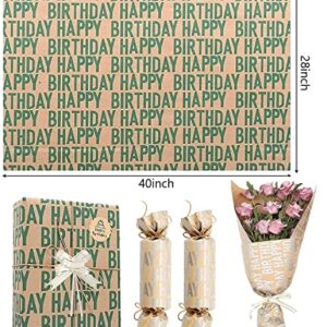 VETUZA Extra Large 40 x 28 Inches Folded Flat Happy Birthday Kraft Wrapping Paper Set of 6 (Extra Large Sheets: 47 sq. ft. ttl.) for Men Boys Women Adults Kids Girls